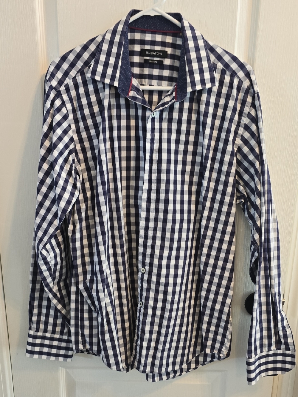 Bugatchi Navy and White Gingham Button-Down Shirt